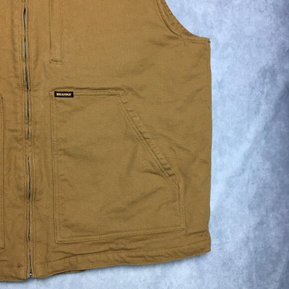 Brahma Mens Canvas Vest size 2XL Brown Quilted Interior Zip Up Front Pockets - Picture 13 of 16